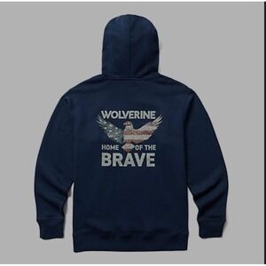 Wolverine‎ Mans Hoodie Size XXL Blue Long Sleeves Pocket Patriotic Flag USA